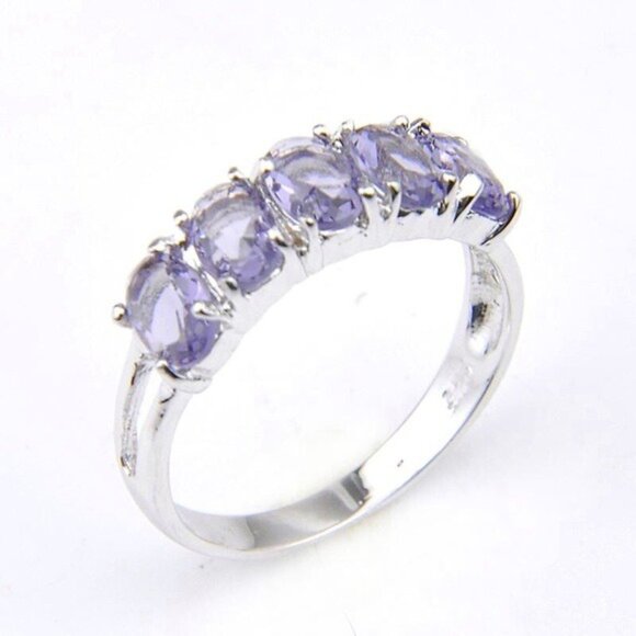 Amethyst 5 Stone Sterling Silver Plated Ring - Picture 3 of 8